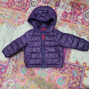 Primary Kids Baby Winter Coat Purple Puff Very Warm Jacket 6-12+ Months w/ Hood